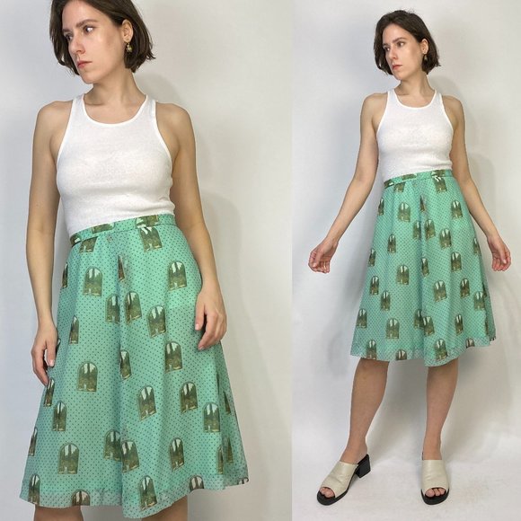Vintage WINDOW to the GARDEN Print SKIRT! Medium - Picture 1 of 5